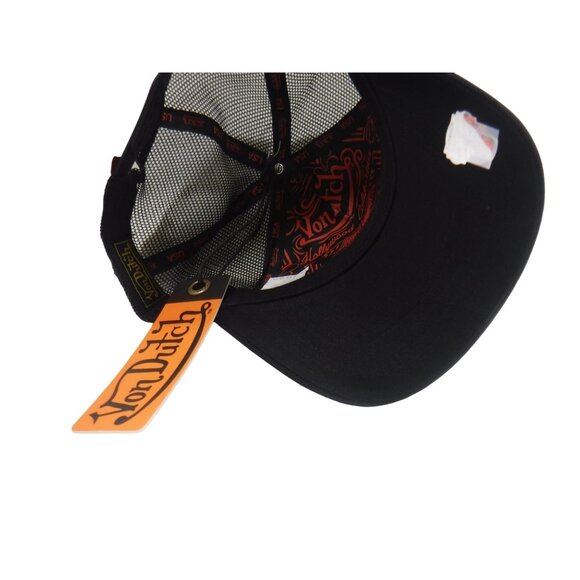 Von Dutch Trucker Hat (V3)  Black with Red Flowers and Green Leaves - Picture 2 of 2